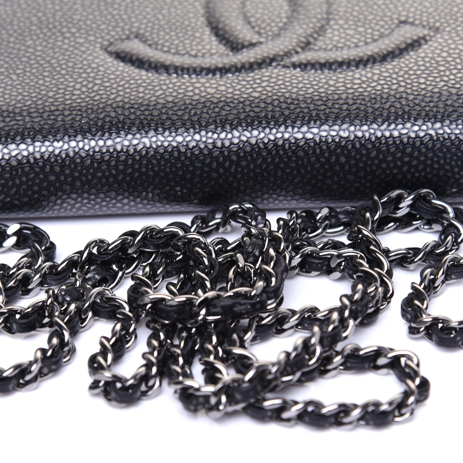 Chanel Metallic Caviar Timeless CC Wallet On Chain WOC Dark Silver 11 of 11