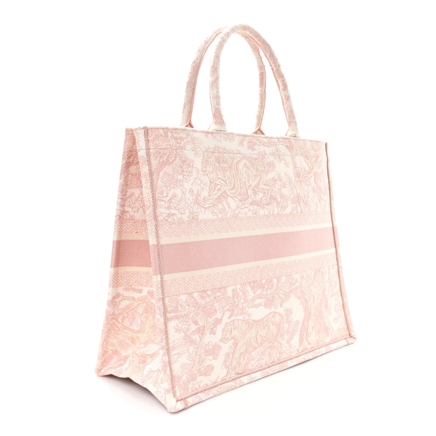 Canvas Toile De Jouy Embroidered Large Book Tote Pink