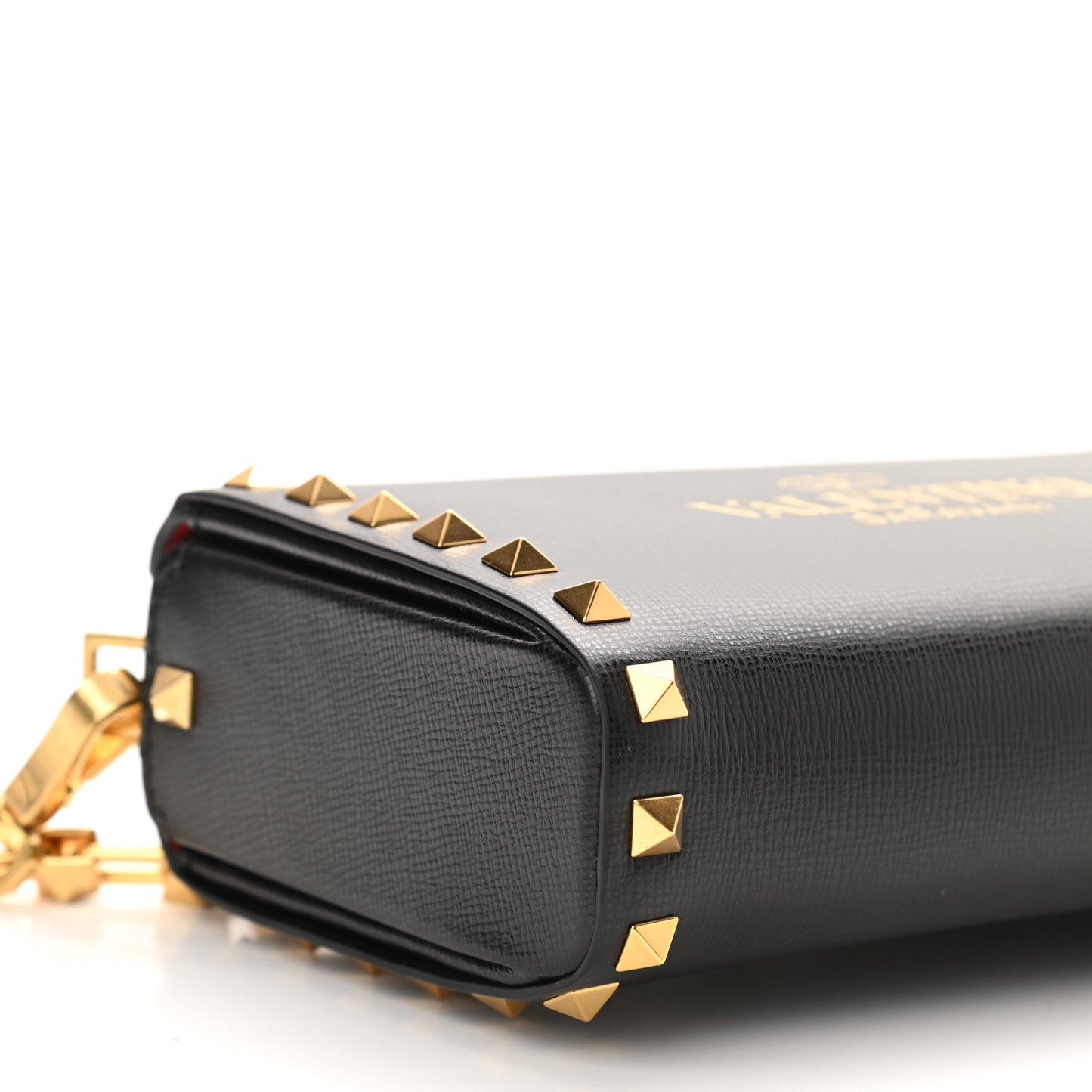 Grainy Calfskin Rockstud Alcove Box Clutch Black