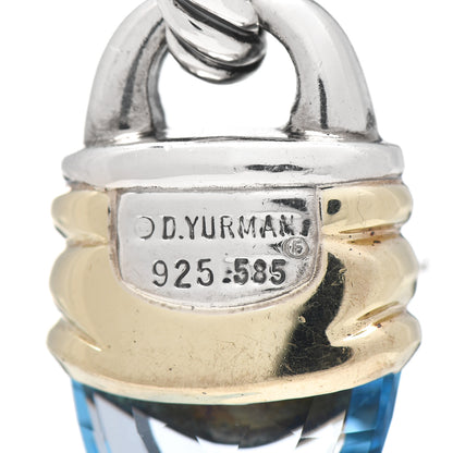 David Yurman Sterling Silver 14K Yellow Gold Blue Topaz Acorn Enhancer Pendant 3 of 3