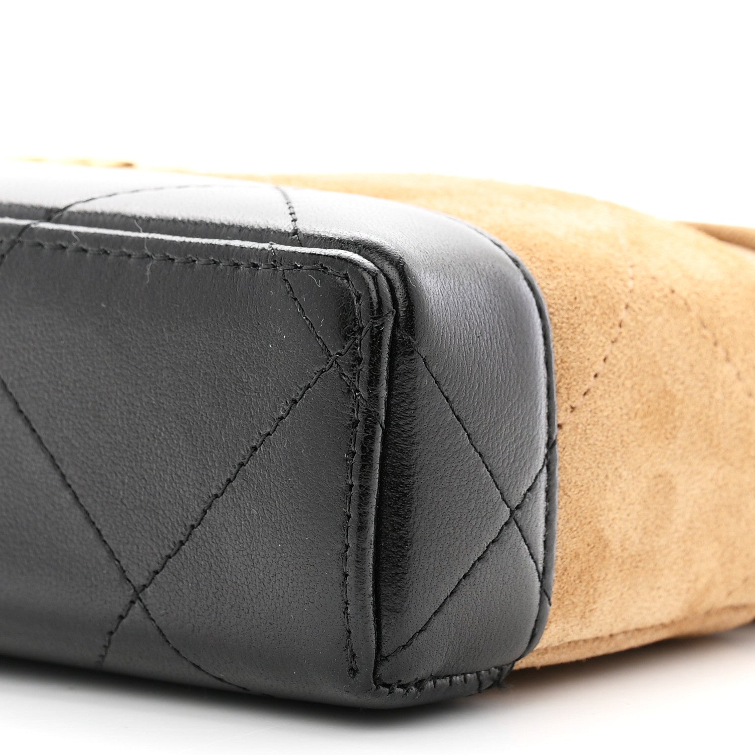Chanel Suede Calfskin Shiny Lambskin Quilted Top Handle Slim Vanity Case With Chain Beige Black 10 of 11