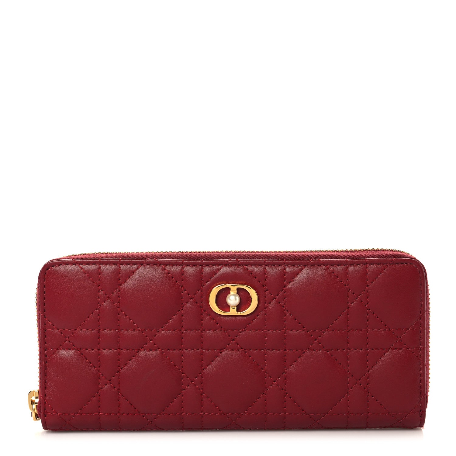 Christian Dior Lambskin Cannage Jolie Voyageur Slim Wallet Cherry Red 1 of 8