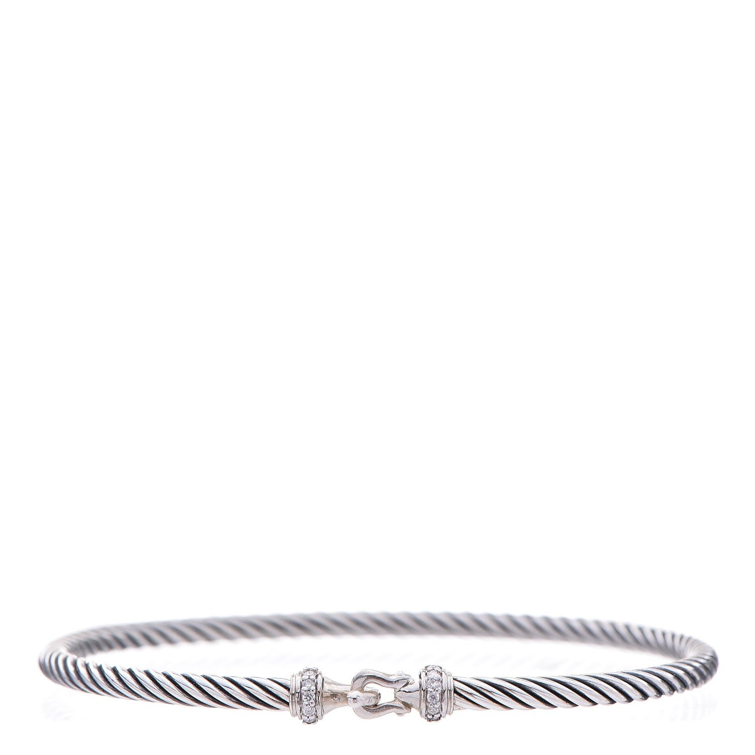 David Yurman Sterling Silver Diamond 3mm Cable Buckle Bracelet 1 of 3