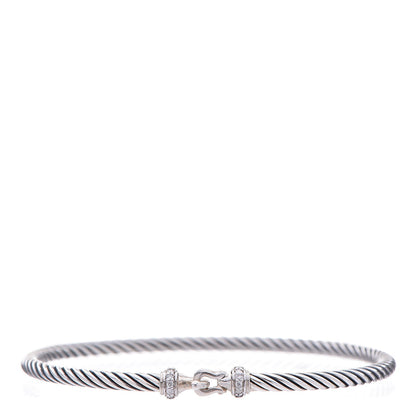 David Yurman Sterling Silver Diamond 3mm Cable Buckle Bracelet 1 of 3