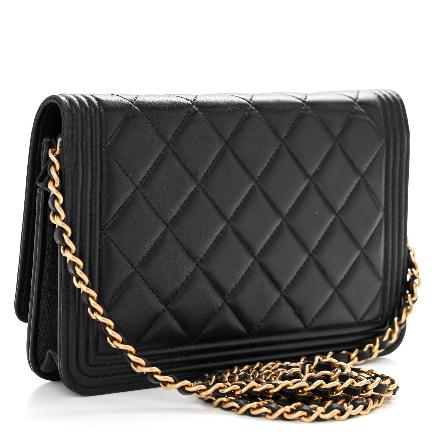 Chanel Lambskin Quilted Boy Wallet On Chain WOC Black 2 of 10