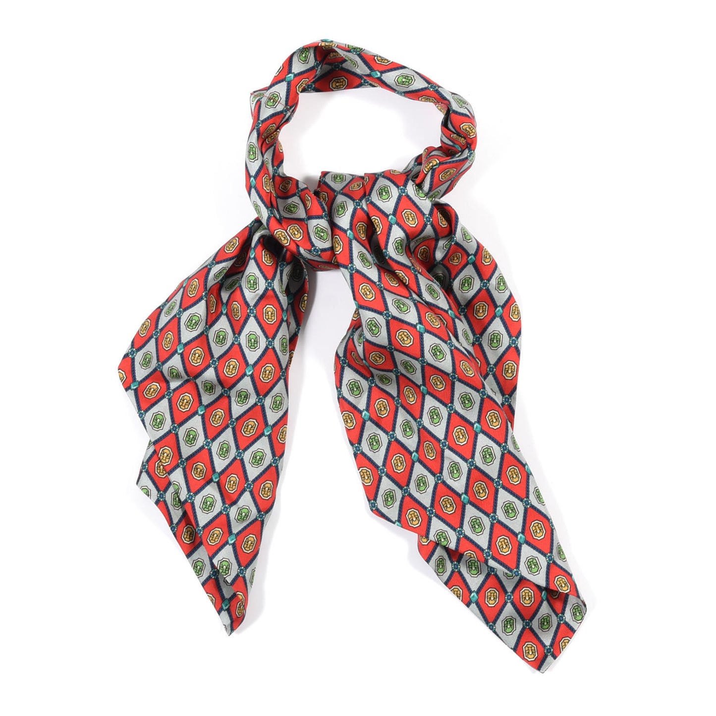 Silk Argyle Chain Print Scarf Red Multicolor