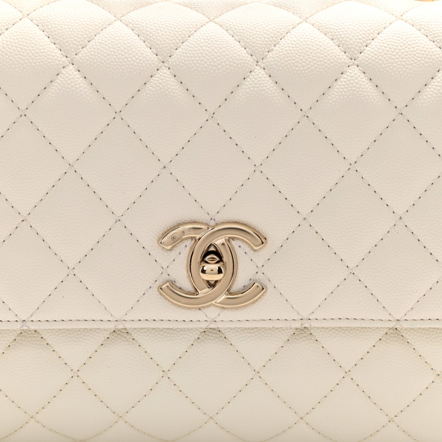 Caviar Quilted Small Coco Handle Flap White