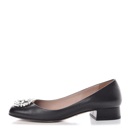 Gucci Nappa Crystal Interlocking G Low Heel Pumps 38 Black 1 of 14