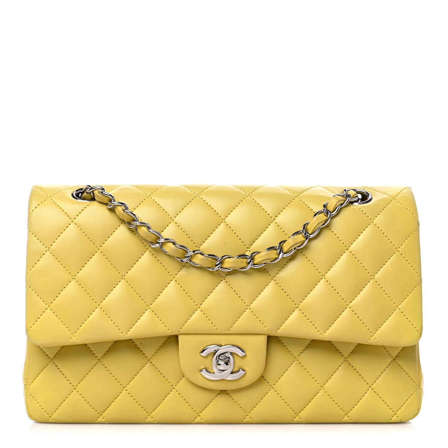 Lambskin Quilted Medium Double Flap Yellow