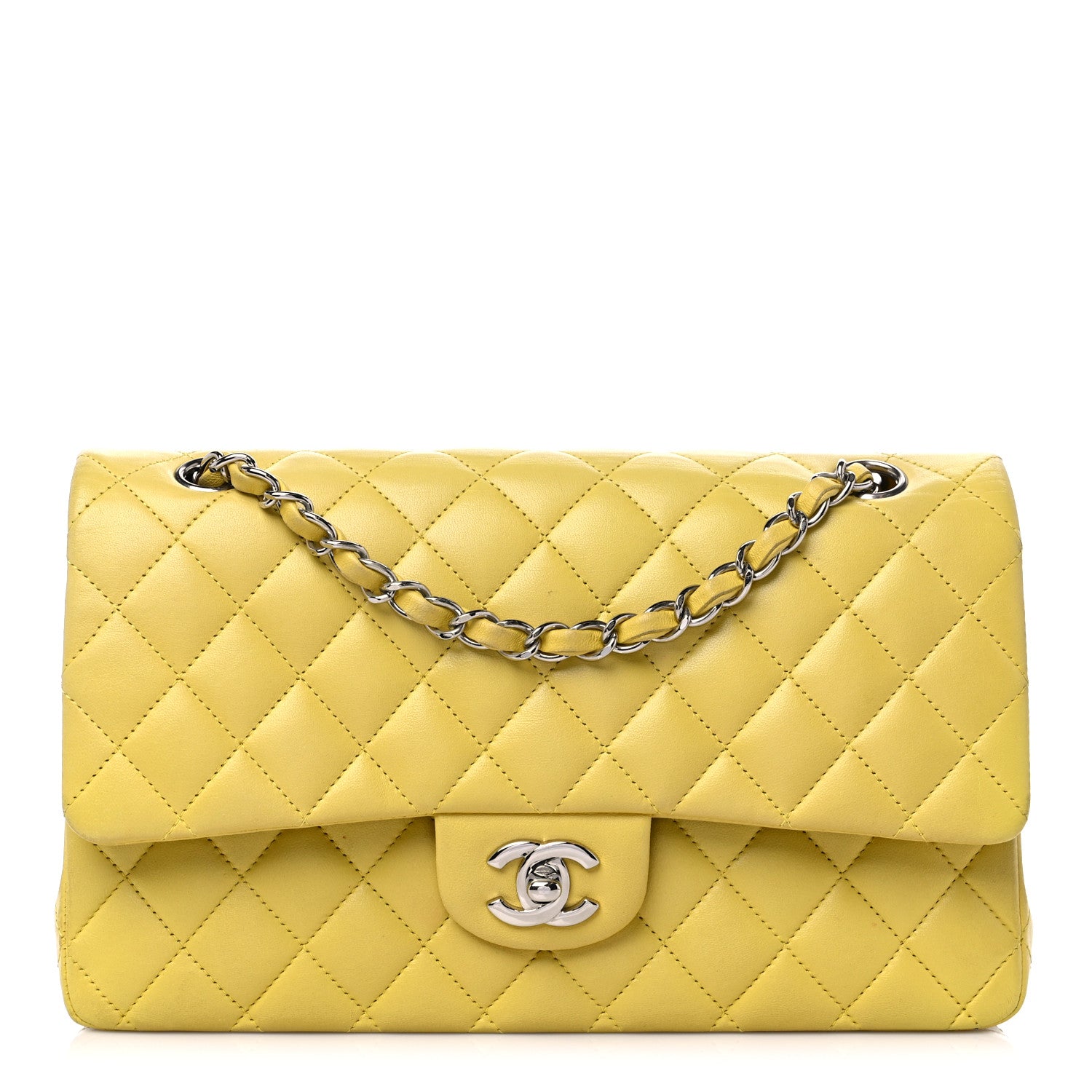 Chanel Lambskin Quilted Medium Double Flap Yellow 1 of 14
