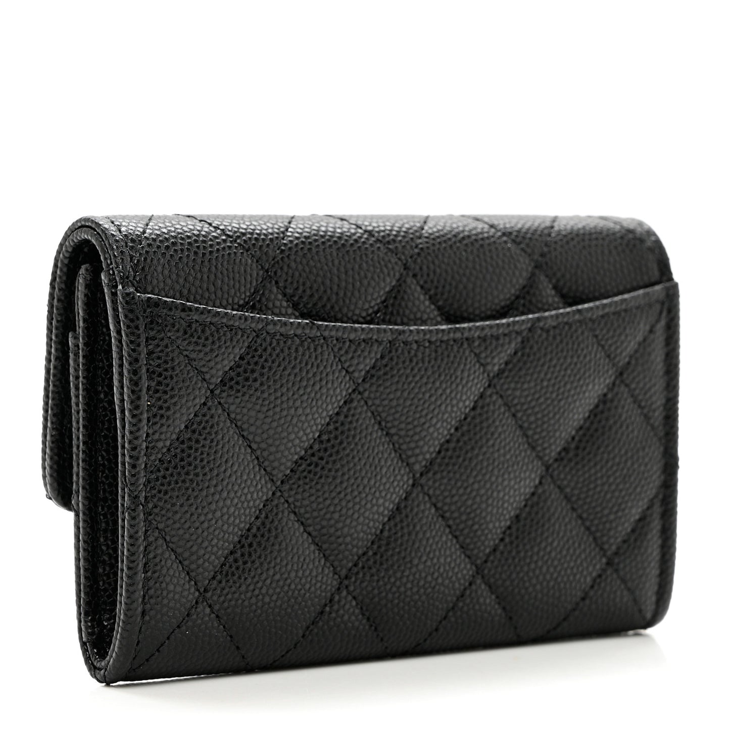Caviar Quilted Enamel Coco Casino Flap Card Holder Wallet Black