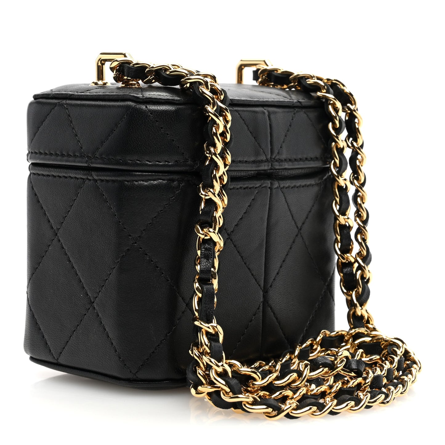 Lambskin Quilted Vanity Clutch With Chain Black