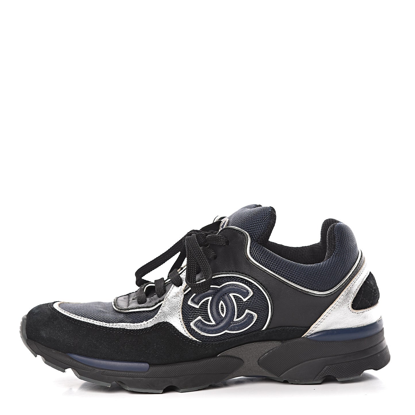 Suede Calfskin CC Sneakers 36.5 Black Navy