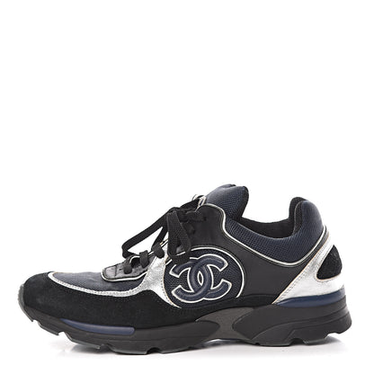 Chanel Suede Calfskin CC Sneakers 36.5 Black Navy 1 of 9