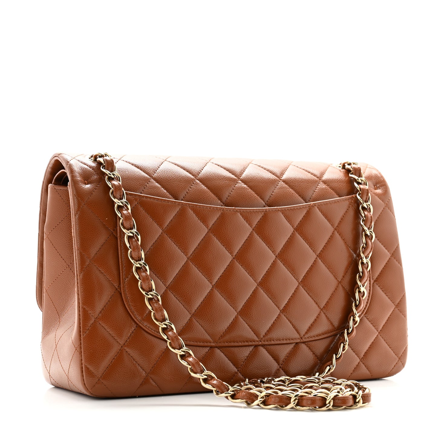 Caviar Quilted Jumbo Double Flap Light Brown