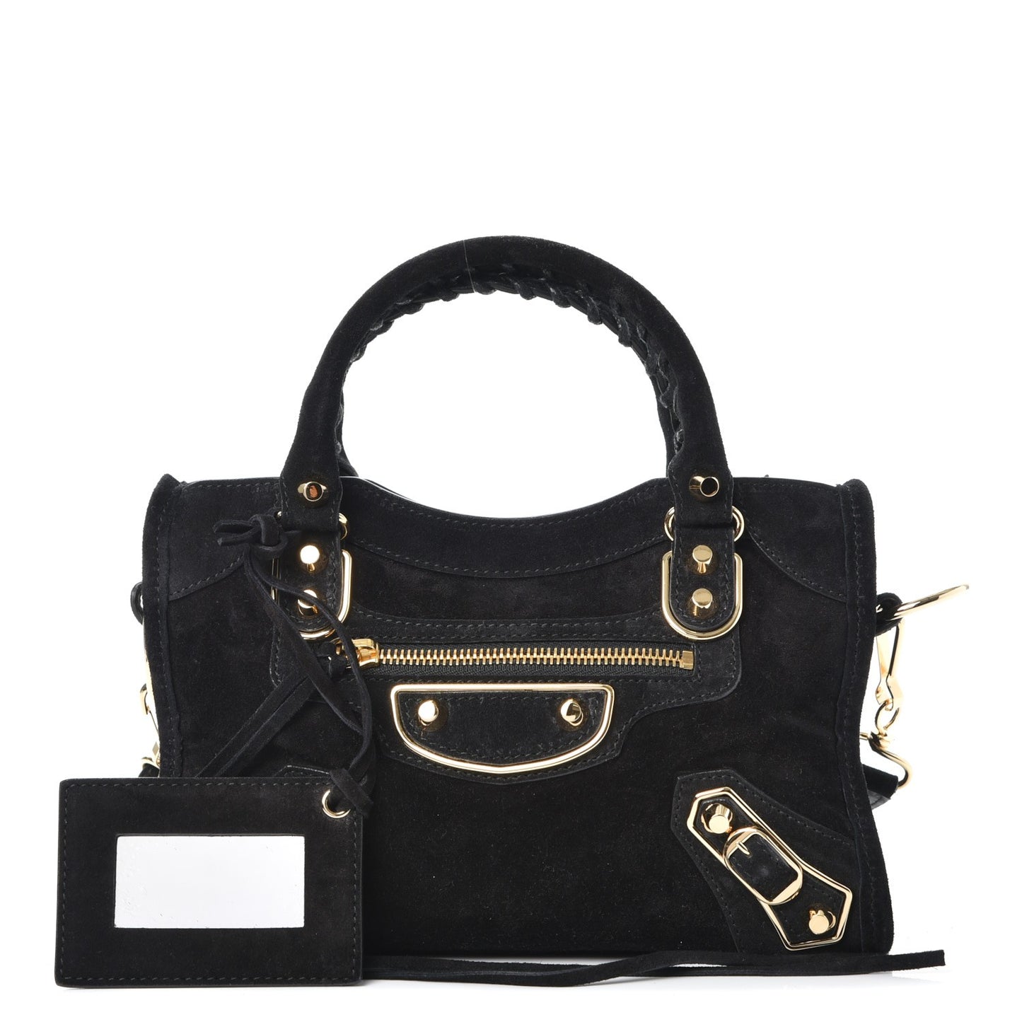 Baby Daim Suede Gold Metallic Edge Hardware Mini City Black