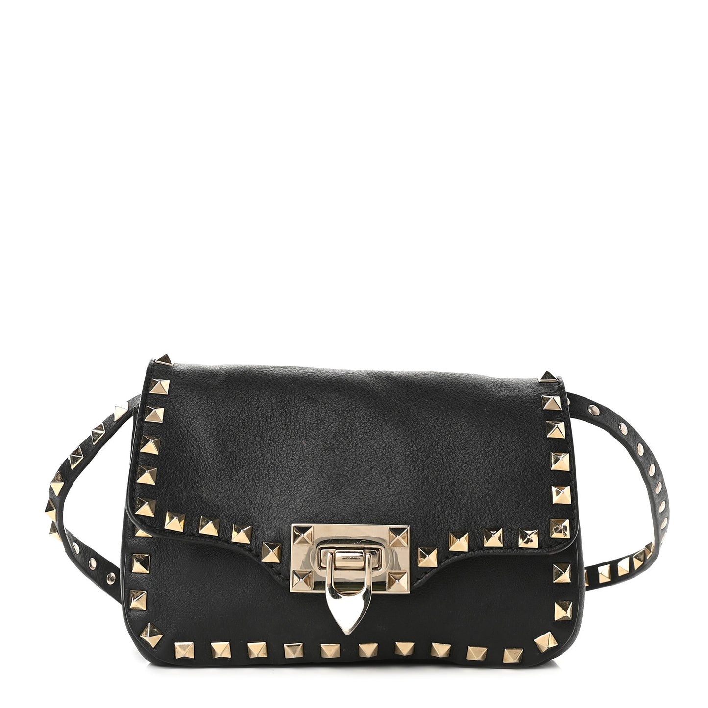 Vitello Mini Rockstud Flap Saddle Crossbody Bag Black
