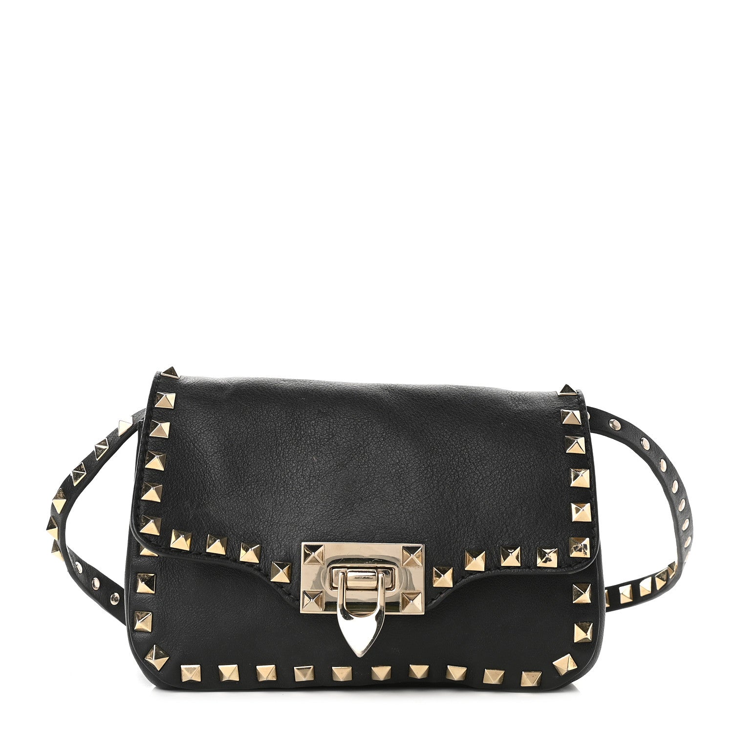 Valentino Garavani Vitello Mini Rockstud Flap Saddle Crossbody Bag Black 1 of 8