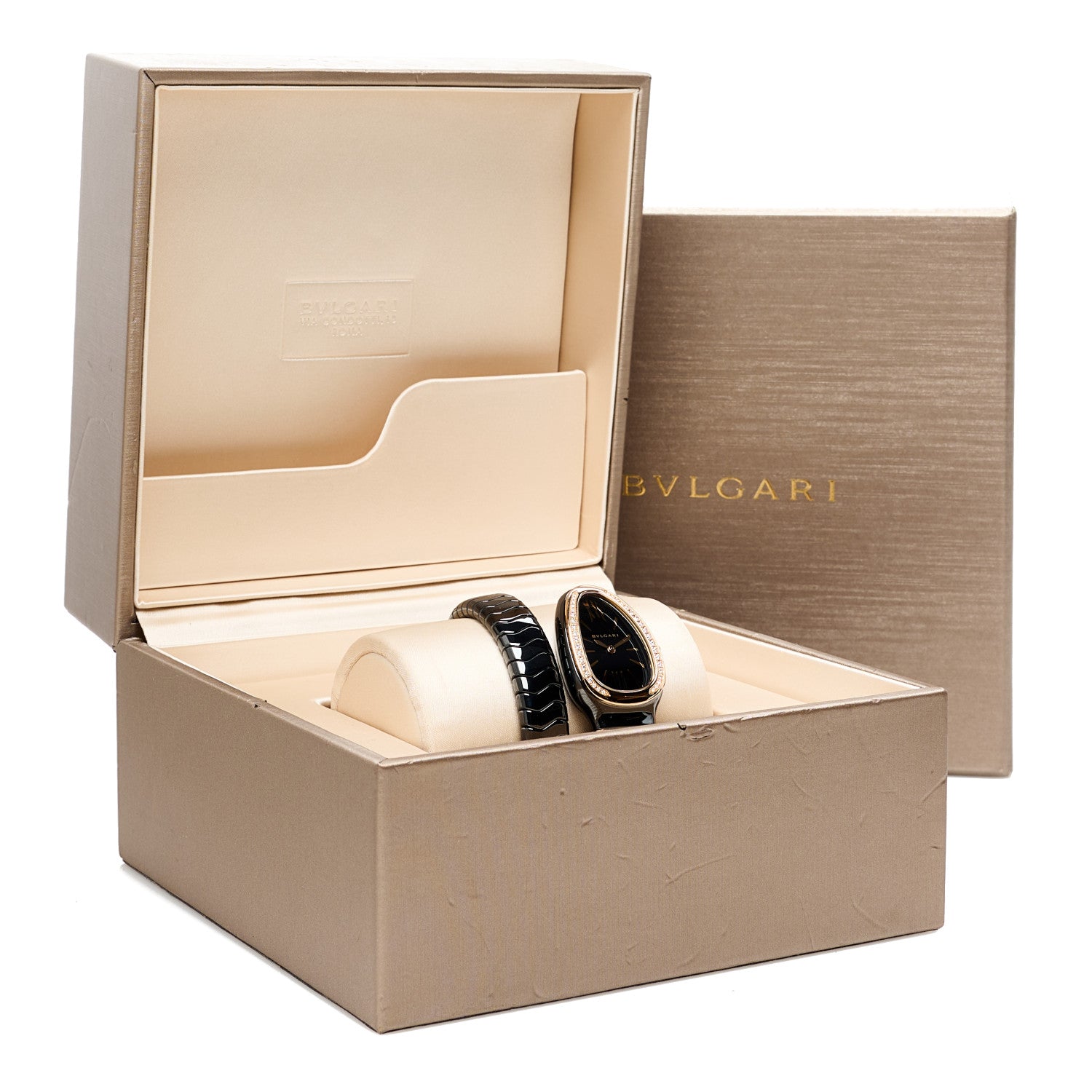 Bulgari 18K Rose Gold Ceramic Diamond Bezel 35mm Serpenti Tubogas Quartz Watch Black 5 of 5