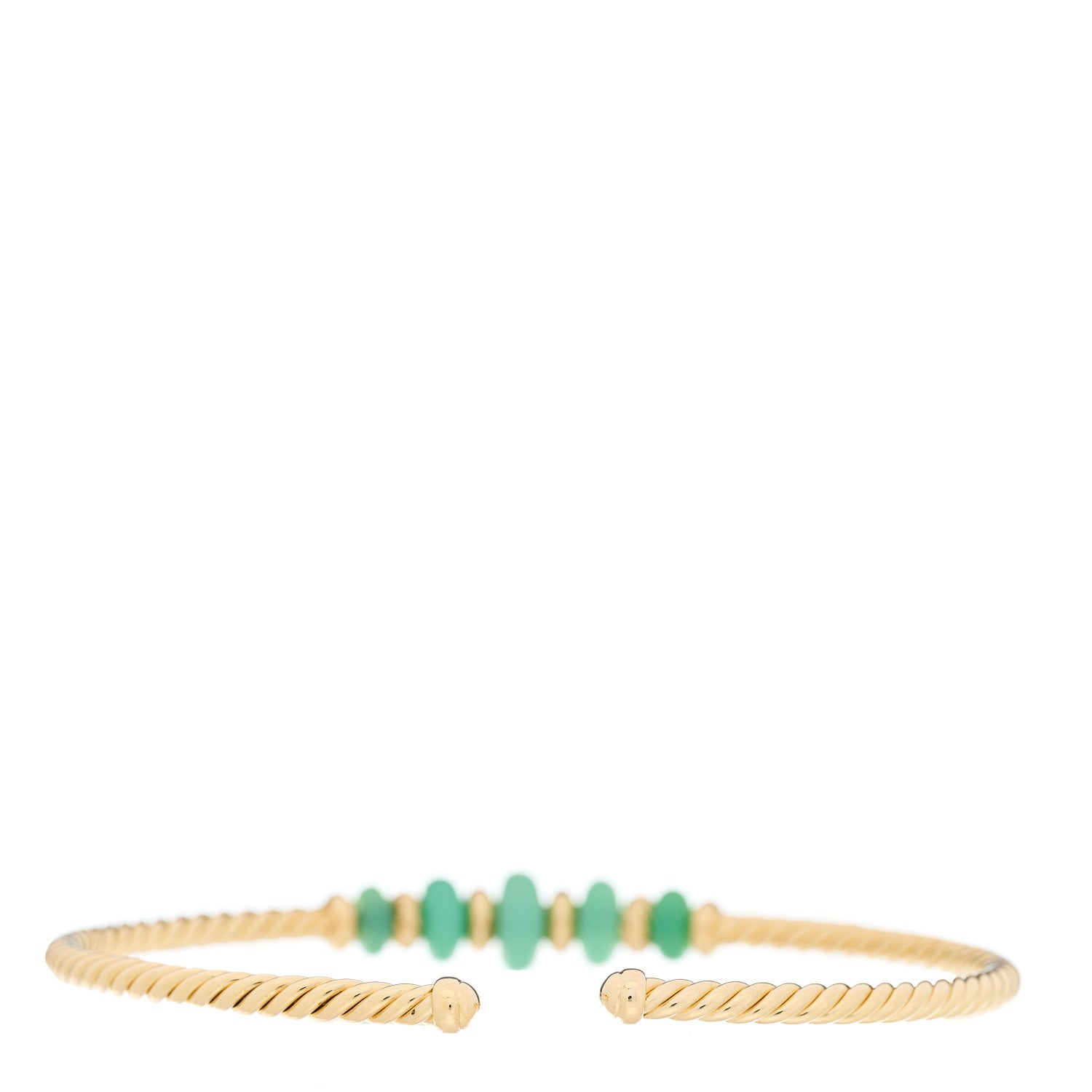 David Yurman 18K Yellow Gold 3mm Chrysoprase Rio Rondelle Cabled Cuff Bracelet 2 of 3