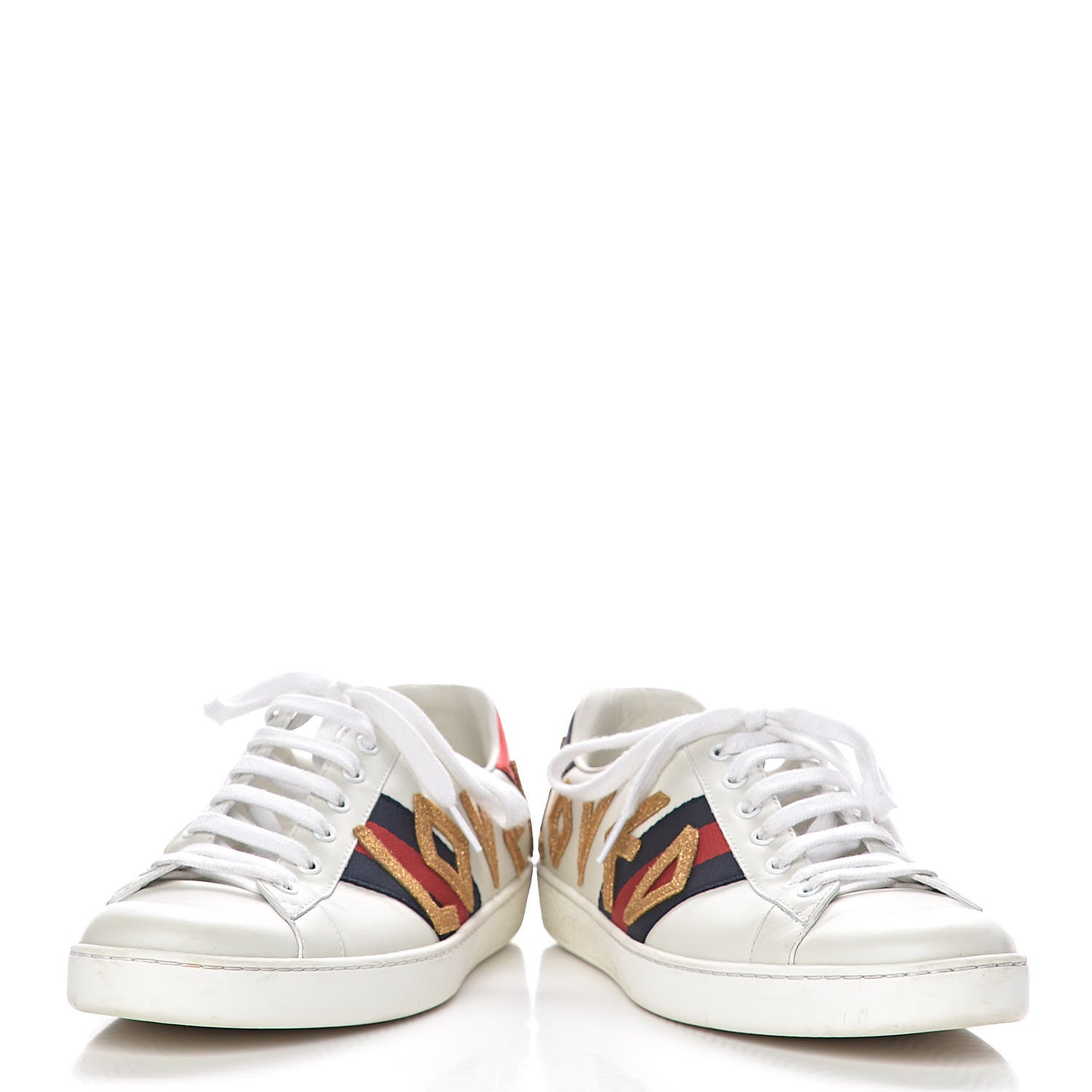Gucci Calfskin Nappa Web LOVED Embroidered Mens Ace Sneakers 9 White Red Flame Notte 6 of 14