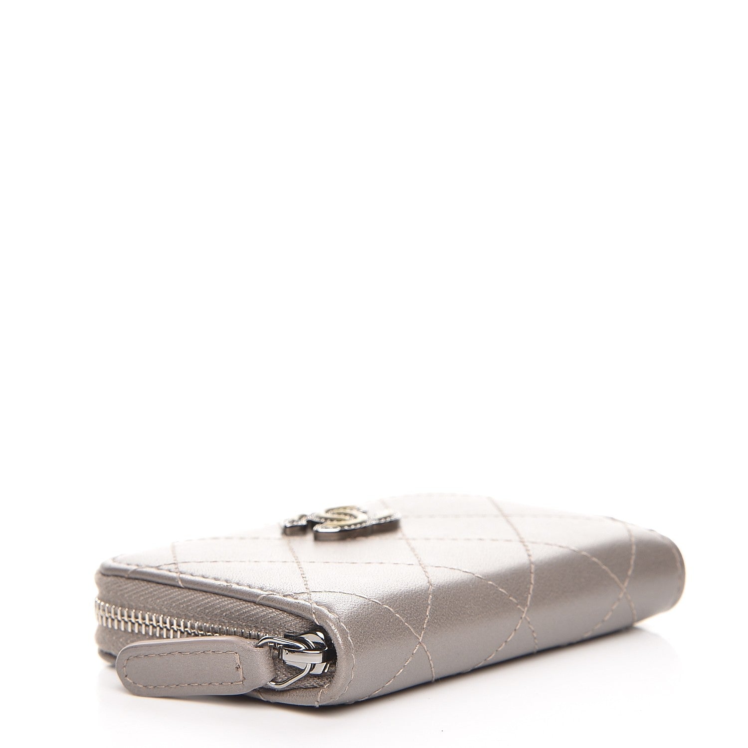 Chanel Metallic Lambskin Quilted Zip Around Coin Purse Grey 4 of 7