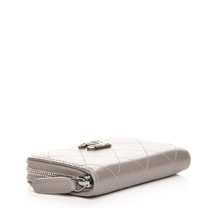 Chanel Metallic Lambskin Quilted Zip Around Coin Purse Grey 4 of 7