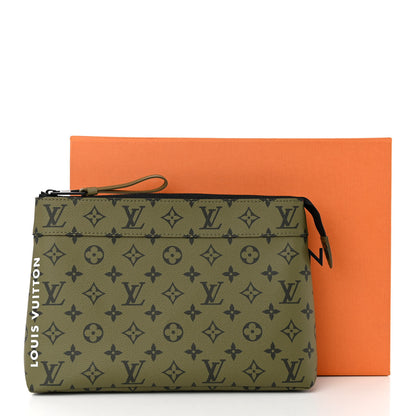 Louis Vuitton Monogram Pochette Voyage Souple Khaki Green Vermillion Red 10 of 10