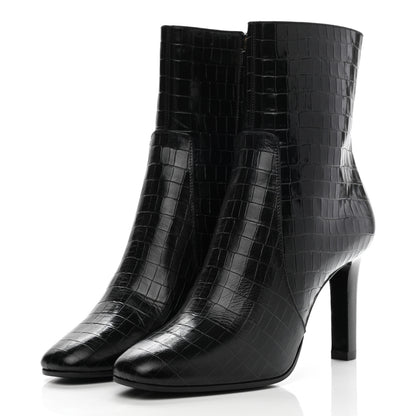 Saint Laurent Shiny Crocodile Embossed Jane 90 Zip Booties 39.5 Black 3 of 9