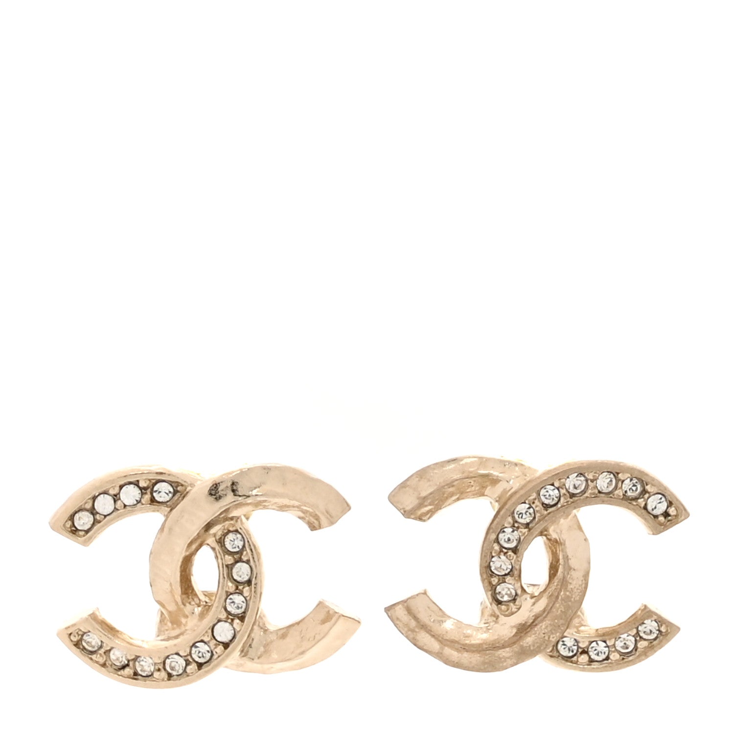 Chanel Textured Metal Crystal CC Earrings Gold 1 of 5