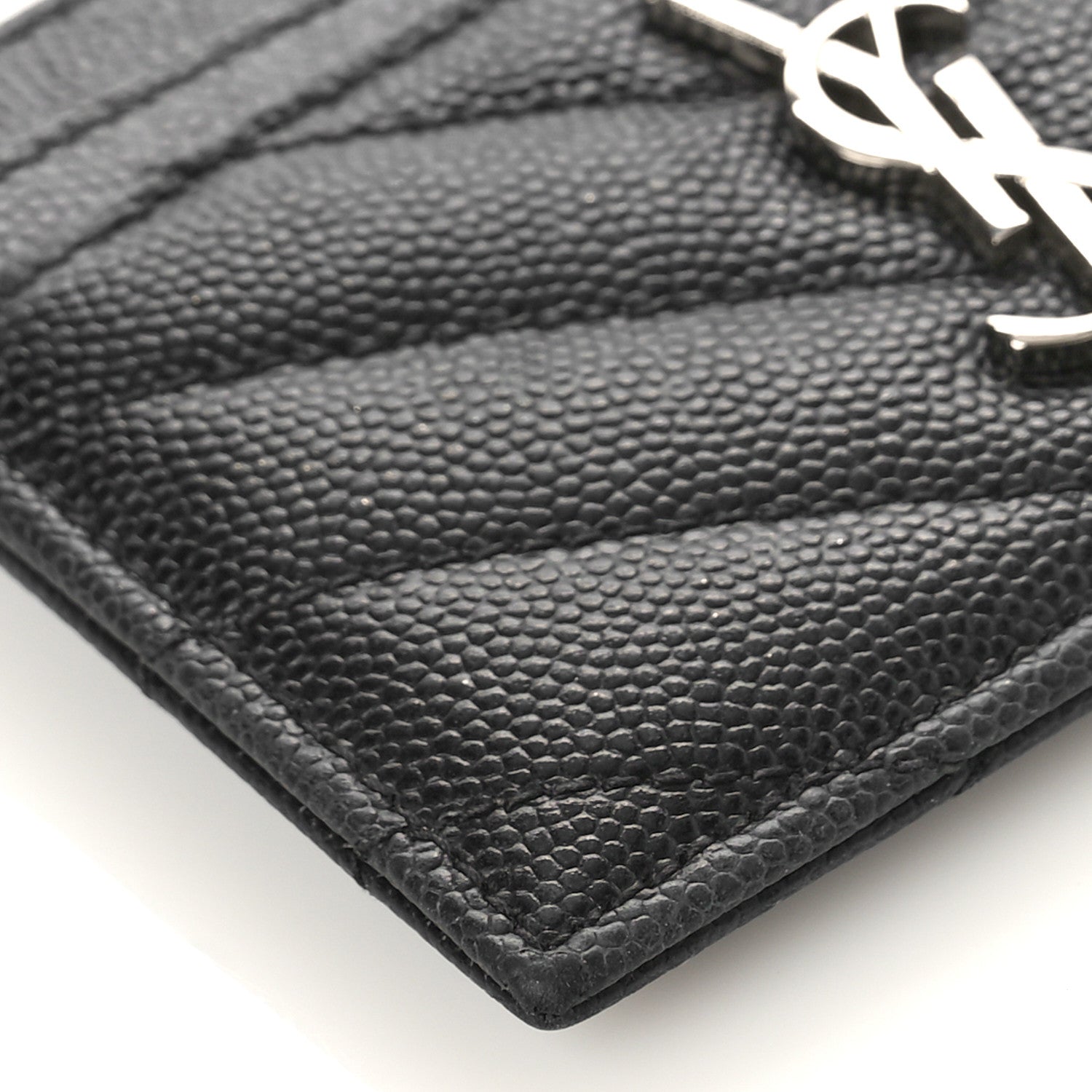 Saint Laurent Grain De Poudre Matelasse Chevron Monogram Credit Card Case Black 8 of 8