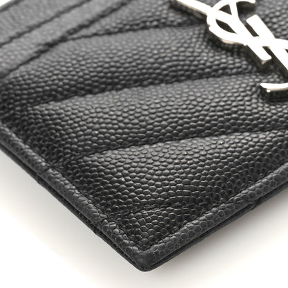 Saint Laurent Grain De Poudre Matelasse Chevron Monogram Credit Card Case Black 8 of 8