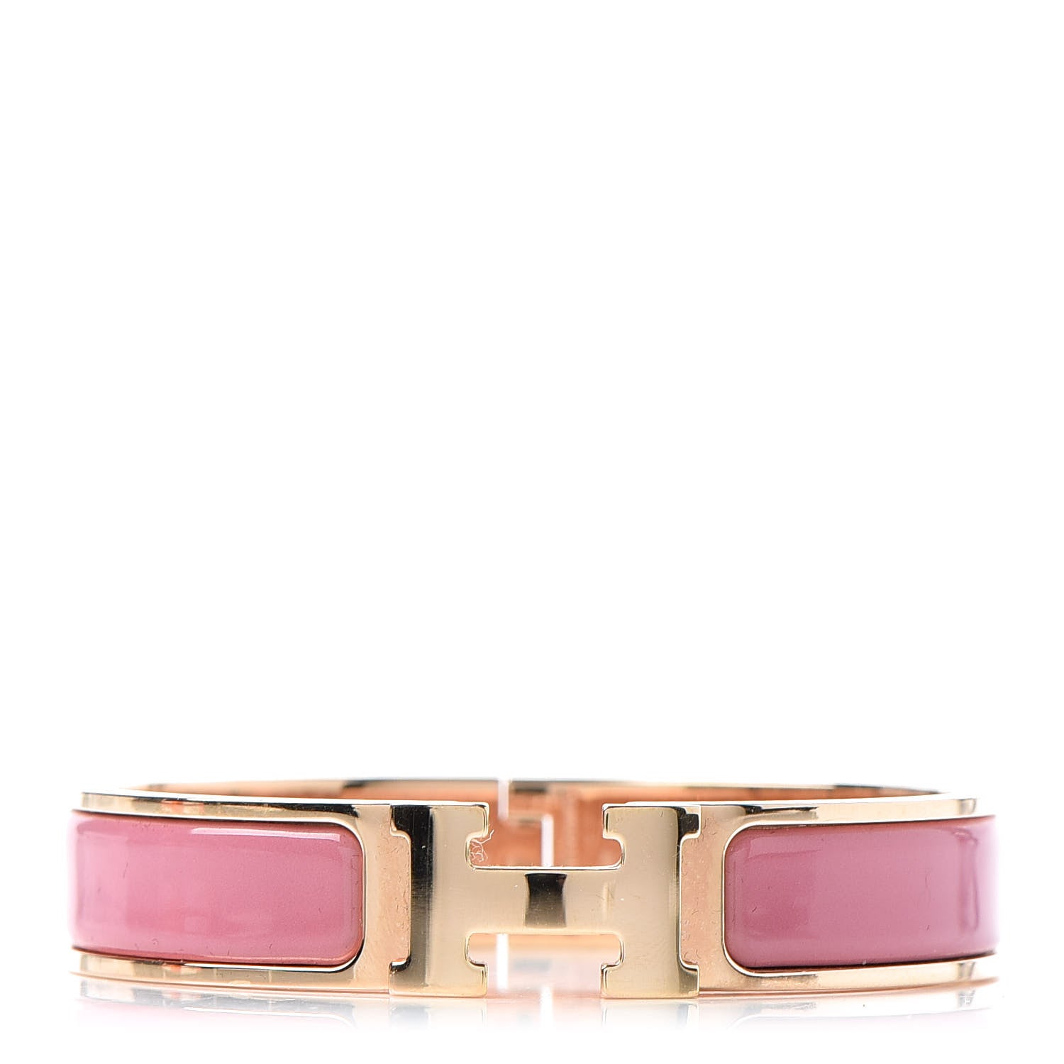 Hermes Enamel Narrow Clic Clac H Bracelet PM Rose Velours 1 of 7