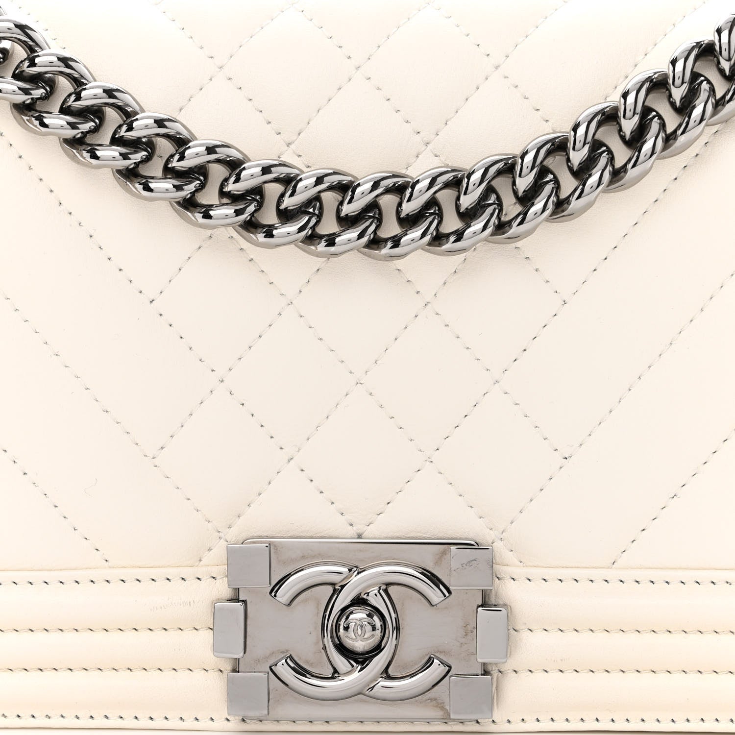 Chanel Lambskin Quilted Chevron Medium Boy Flap White 8 of 11
