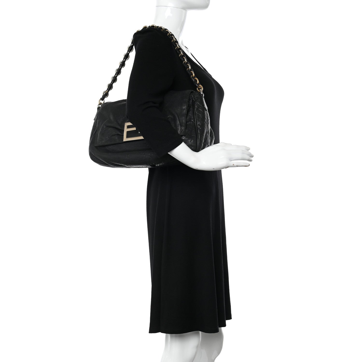 Fendi Crinkled Lambskin Mia Shoulder Flap Black 2 of 11