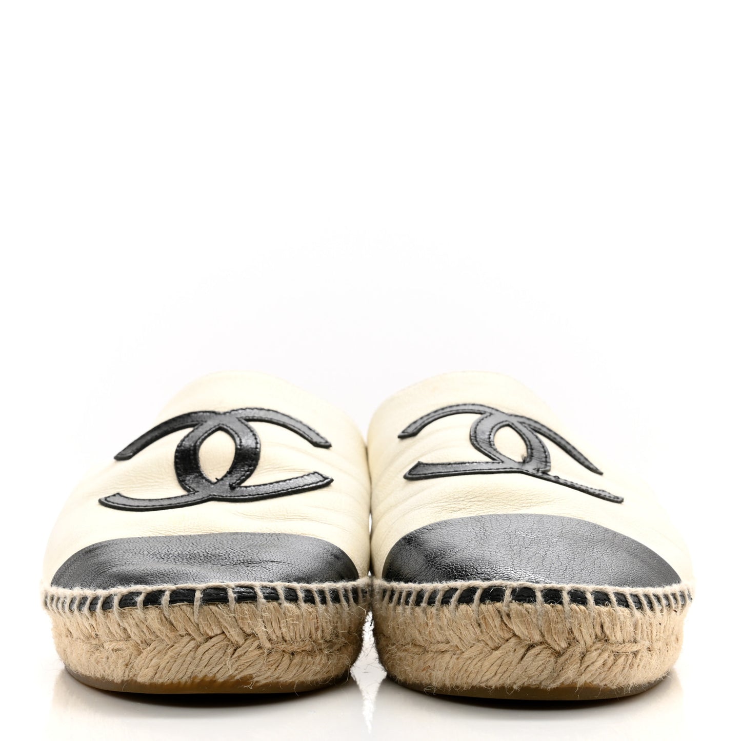 Iridescent Goatskin CC Espadrille Mules 40 Ivory Black