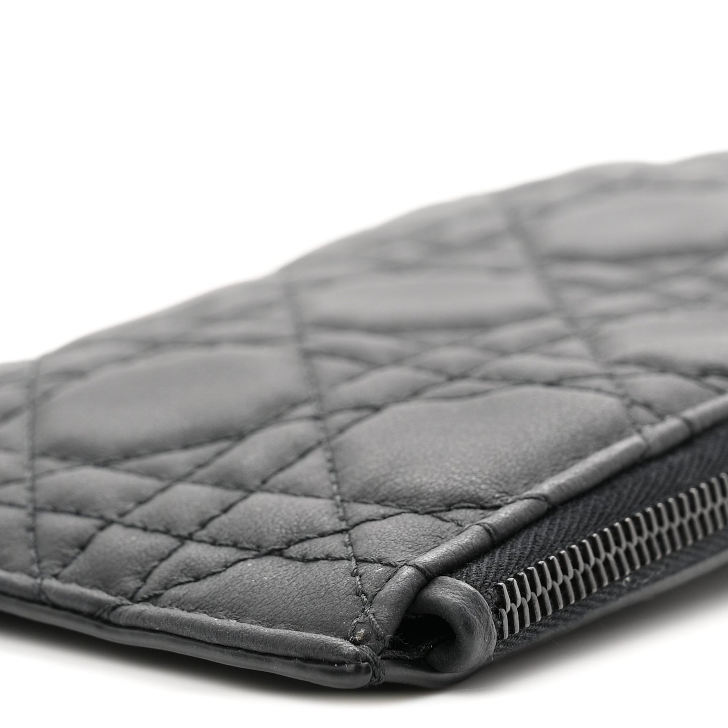 Ultra Matte Calfskin Cannage Lady Dior Zip Wallet With Strap Black
