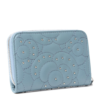 Chanel Lambskin Camellia Embossed Studded Zip Coin Purse Blue 3 of 8