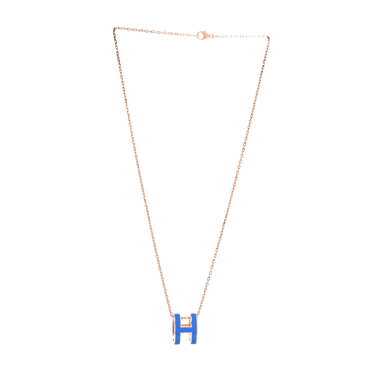 Lacquered Rose Gold Pop H Pendant Necklace Bleu Sature