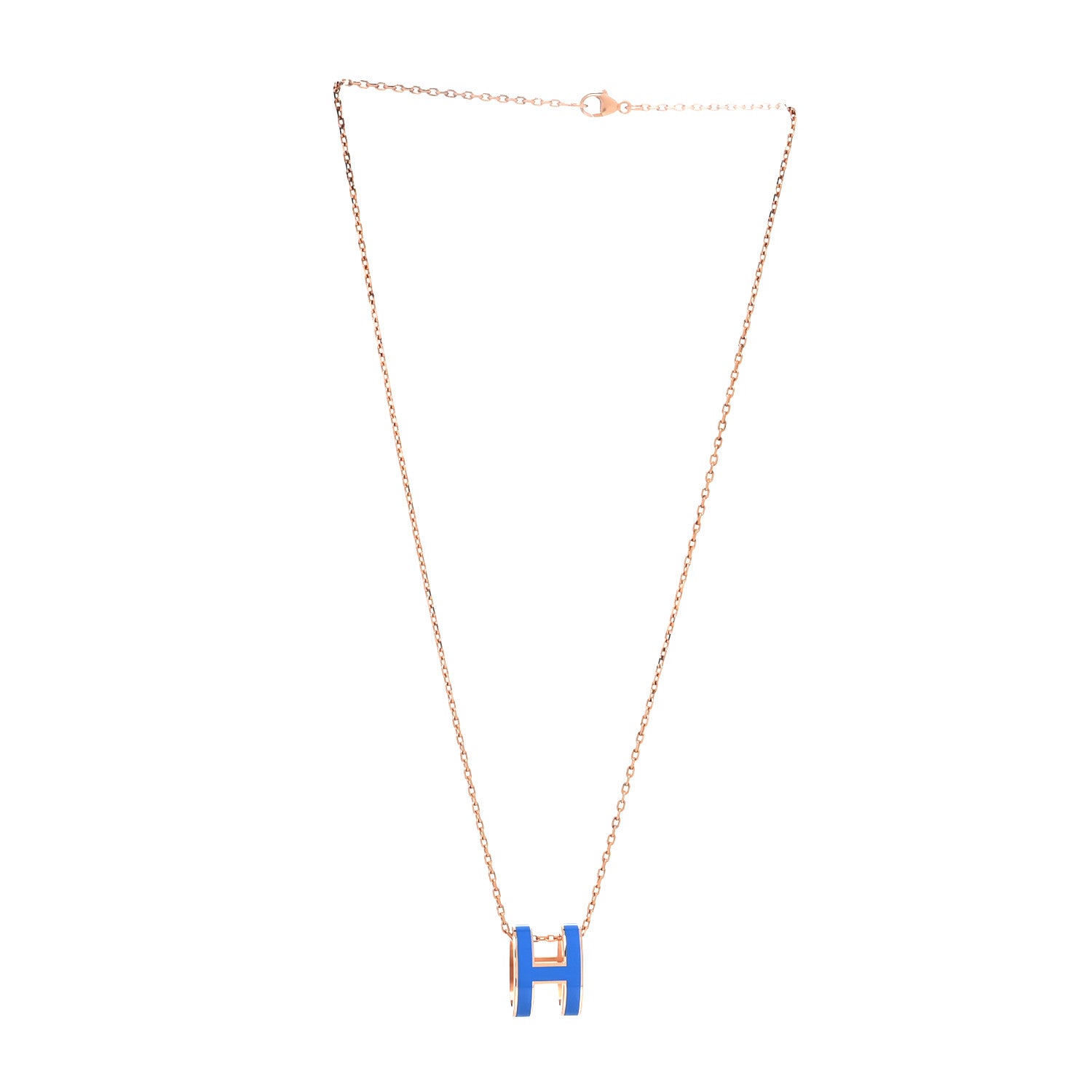 Hermes Lacquered Rose Gold Pop H Pendant Necklace Bleu Sature 3 of 5