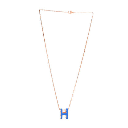 Hermes Lacquered Rose Gold Pop H Pendant Necklace Bleu Sature 3 of 5