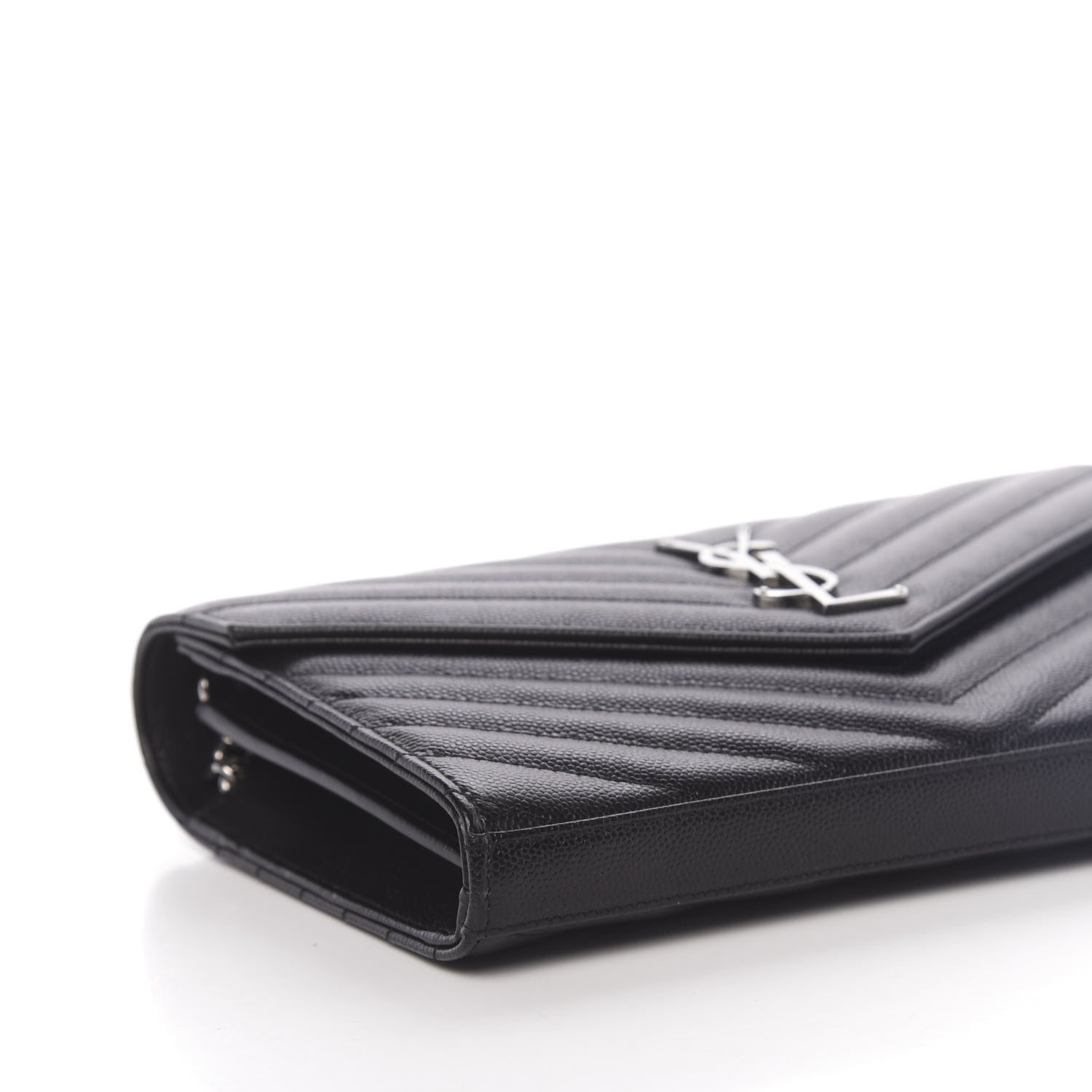 Saint Laurent Grain De Poudre Matelasse Chevron Monogram Chain Wallet Black 8 of 11