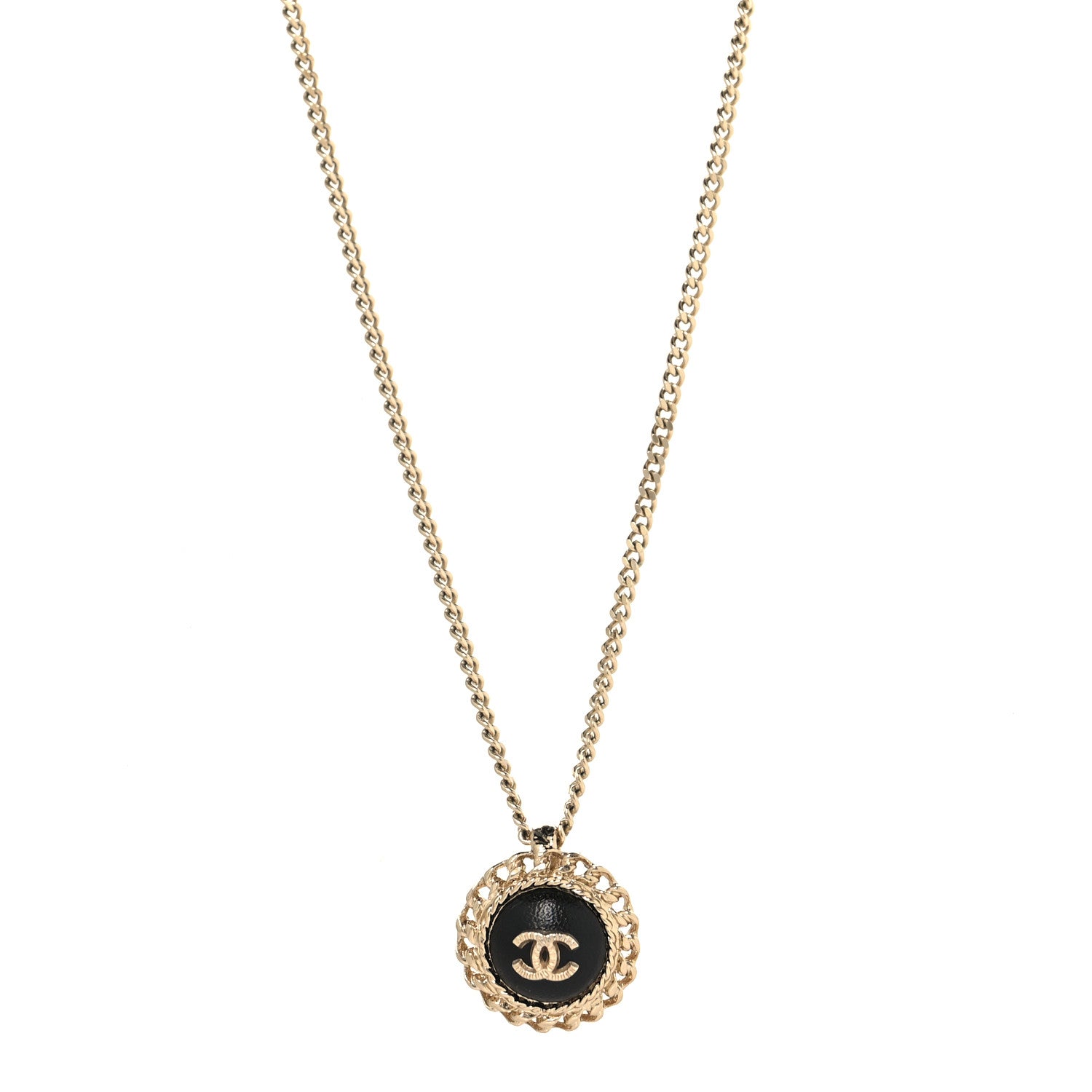 Chanel Metal Lambskin CC Pendant Necklace  Gold Black 1 of 4