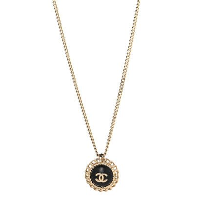 Chanel Metal Lambskin CC Pendant Necklace  Gold Black 1 of 4