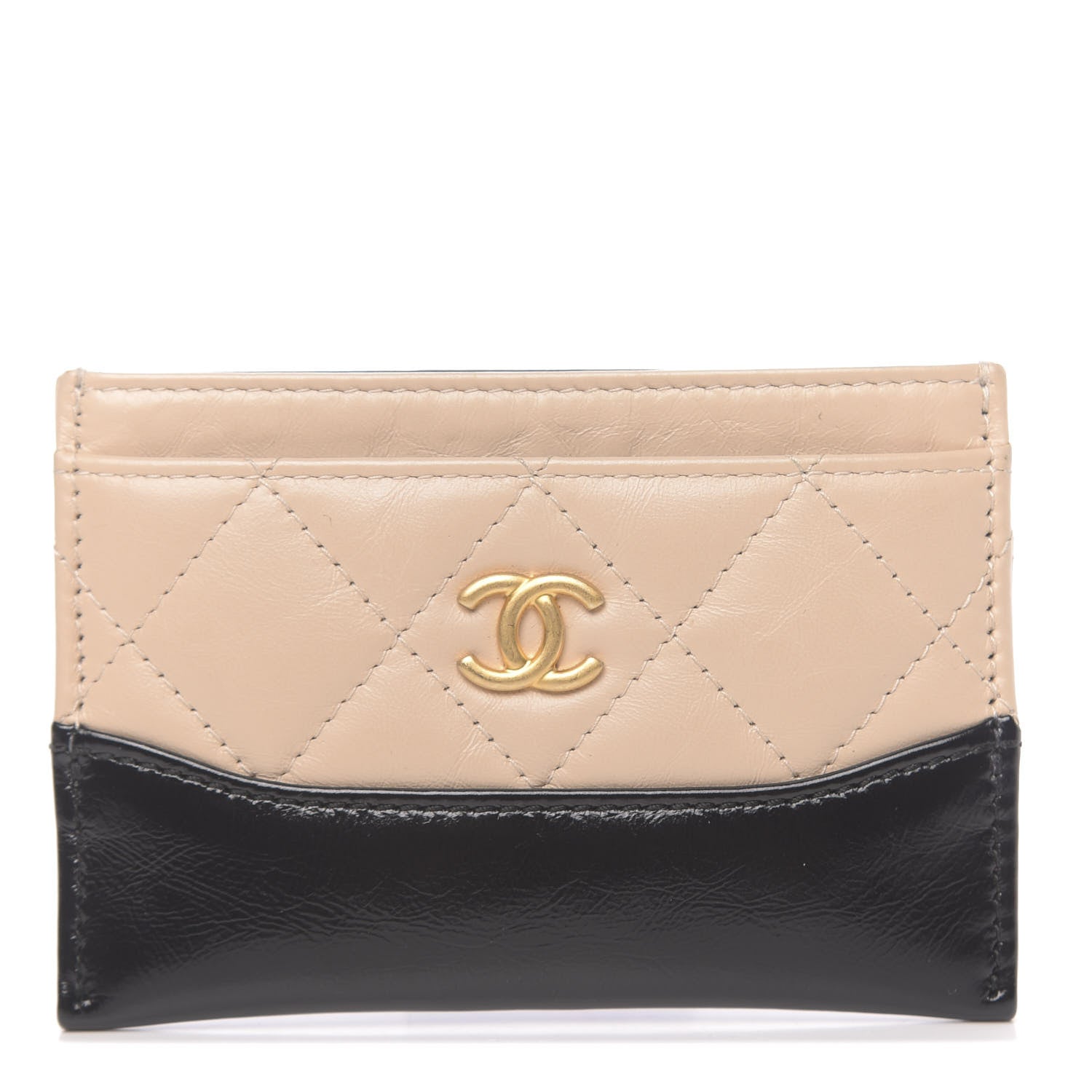 Chanel Aged Calfskin Quilted Gabrielle Card Holder Wallet Beige Black 1 of 9