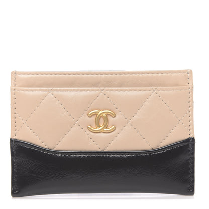 Chanel Aged Calfskin Quilted Gabrielle Card Holder Wallet Beige Black 1 of 9