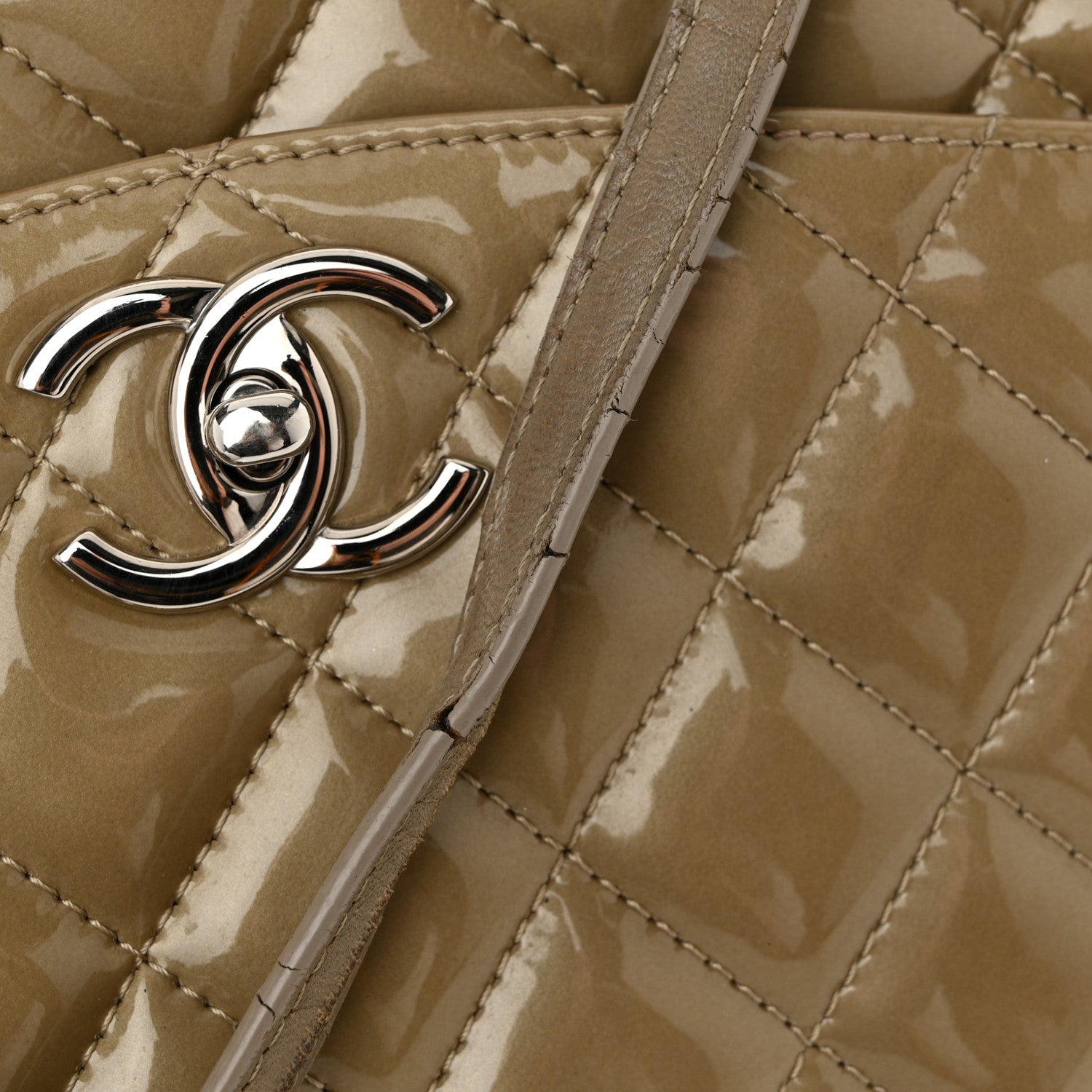 Chanel Patent Quilted Accordion Shopping Tote Beige 15 of 15