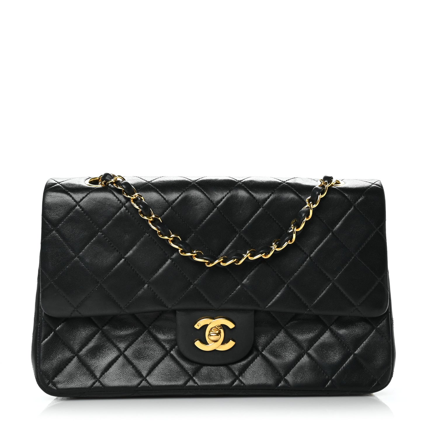 Lambskin Quilted Medium Double Flap Black