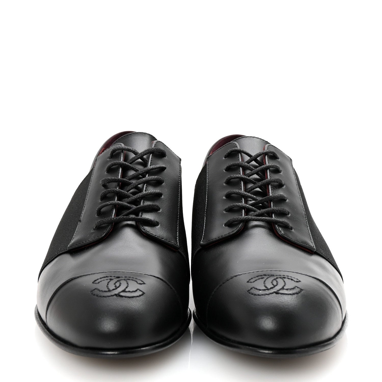 Chanel Calfskin Elastic Lace Up Cap Toe CC Loafers 37.5 Black 3 of 9