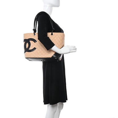 Chanel Calfskin Quilted Large Cambon Tote Beige Black 2 of 12